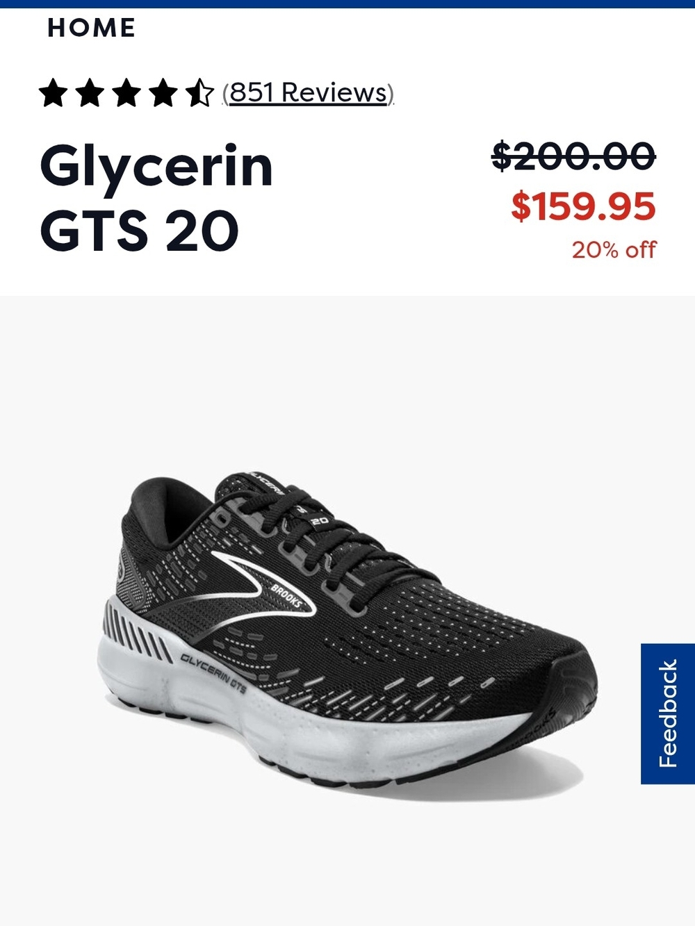 Brooks Glycerin GTS 20 Men’s Running Shoe - Black/White